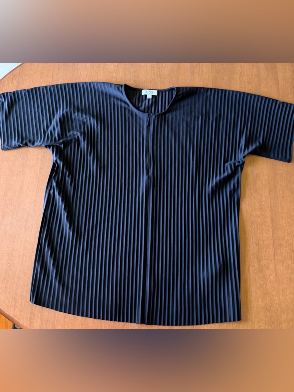 COS Black Vertical-Pleat Short Sleeve Top